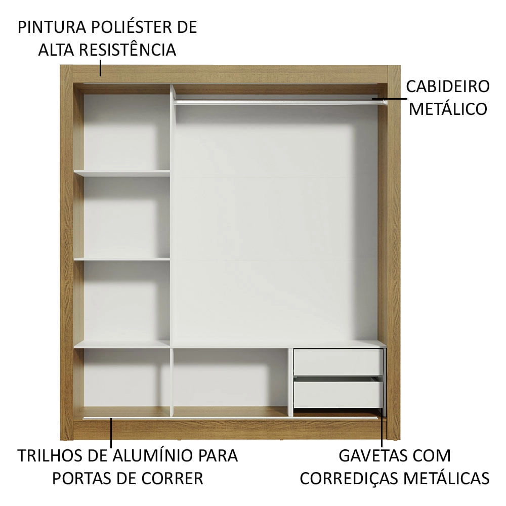 Guarda Roupa Casal Madesa Lyon 3 Portas de Correr com Espelho 2 Gavetas Rustic Cor:Rustic