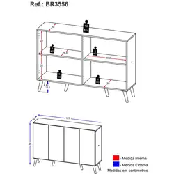 Aparador Buffet 4 Portas Retrô Alemanha Multimóveis BR3556 Branco/Preto