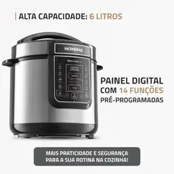 Panela de Pressão Elétrica Digital 6L Mondial Preto/Inox - PE-60-6L-I PAN. ELET. PRESS. PE-60-6L-I 220V/60HZ