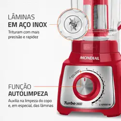 Liquidificador Mondial Turbo Inox L-1200 RI LIQUIDIFICADOR-220V-VERMELHO/INOX