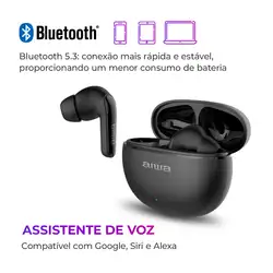 Fone de Ouvido Earbud AIWA EB-01-B BT IPX5 ANC Modo Ambiente