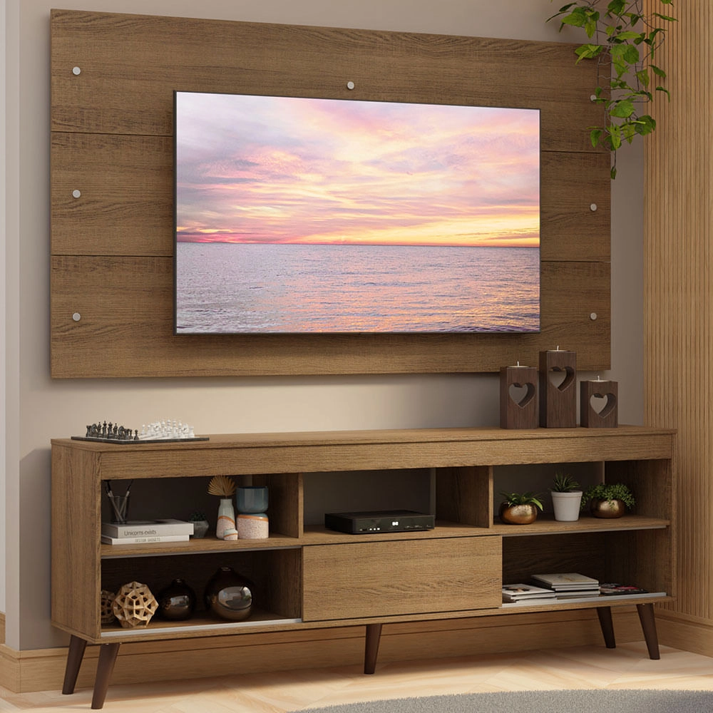 Rack com Painel para TV até 65 Polegadas com Pés Rustic Detroit Madesa Cor:Rustic