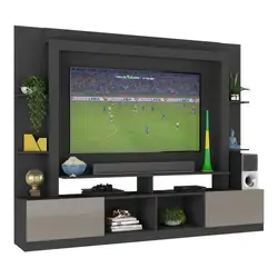 Rack Estante com Painel TV 65" e 2 portas Catar Multimóveis BR3395 Preto/Lacca Fumê