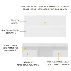 Rack com Painel p/ TV até 65" Flórida Multimóveis Branco