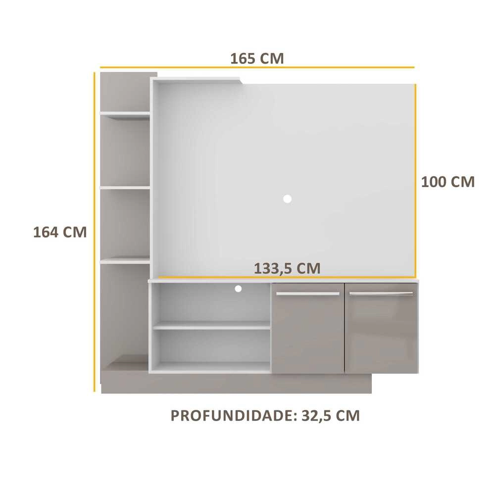 Estante com Painel TV 55" e 2 portas Denver Multimóveis Branco/ Lacca Fumê