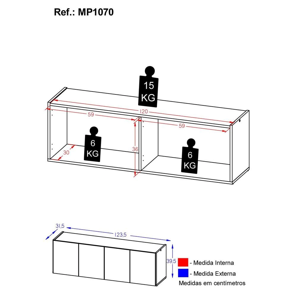 Rack para TV até 50 Polegadas com 4 Portas Suspenso Multimóveis MP1070 Branco