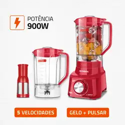 Liquidificador Mondial Turbo 900W L-900 FR-2C LIQUIDIFICADOR 2 COPOS-220V-VERMELHO