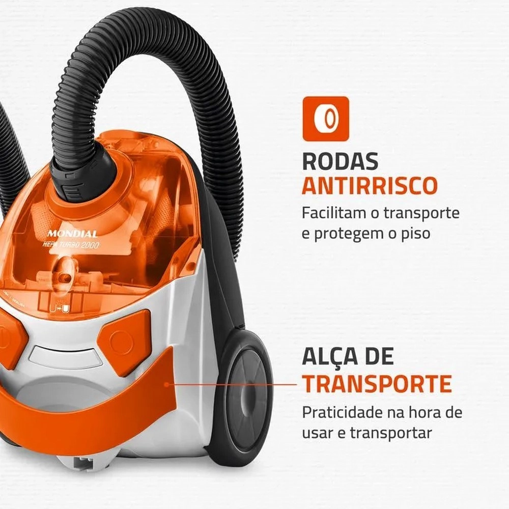 Aspirador de Pó Mondial Turbo 2000 AP-15 Filtro Hepa 1500W Laranja/branco 220V