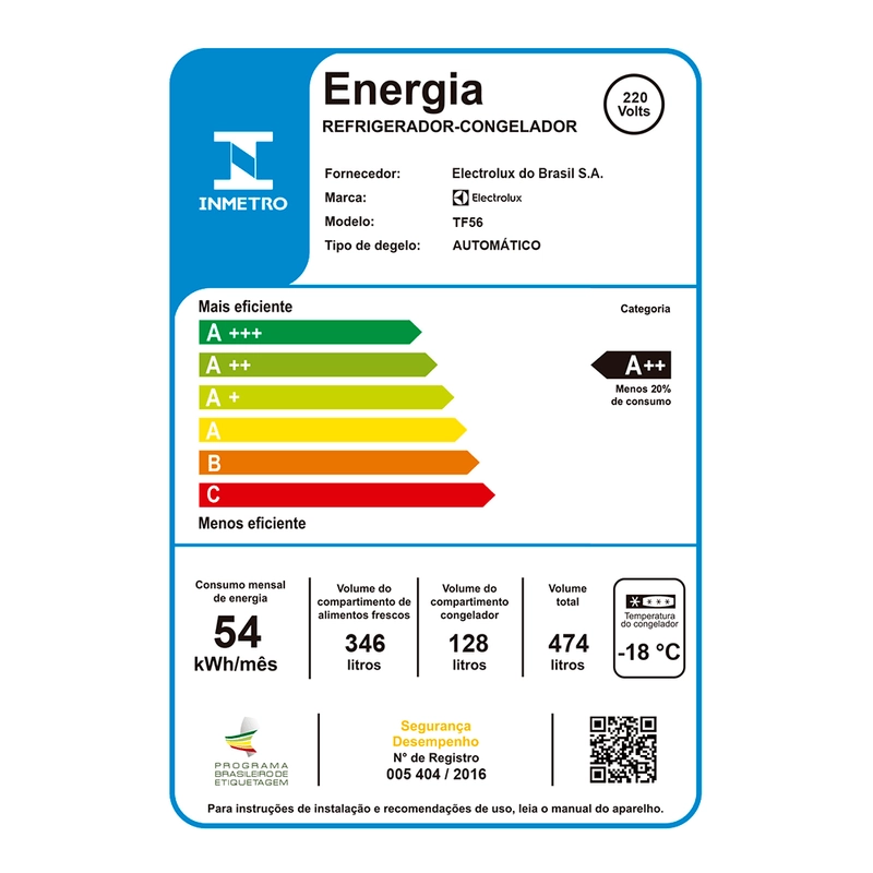 Geladeira/Refrigerador Top Freezer 474L Branco (TF56) 220V