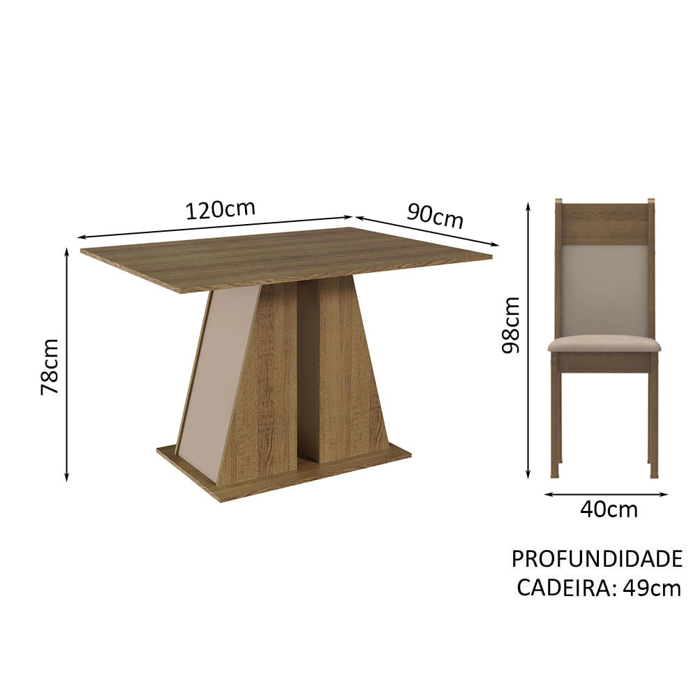 Conjunto Sala de Jantar Mesa Tampo de Madeira 6 Cadeiras Rustic/Crema/Bege Beverly Madesa Cor:Rustic/Crema/Sintético Bege