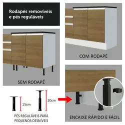 Cozinha Completa 100% MDF Madesa Acordes 260001 com Armário e Balcão (Sem Tampo e Pia) Branco/Rustic Cor:Branco/Rustic