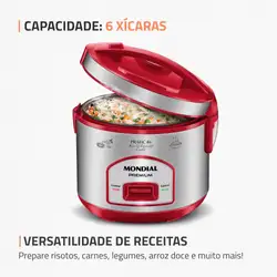 Panela Elétrica Mondial Pratic 6I PE-45-6X PANELA ELÉTRICA DE ARROZ-220V-VERMELHO/INOX