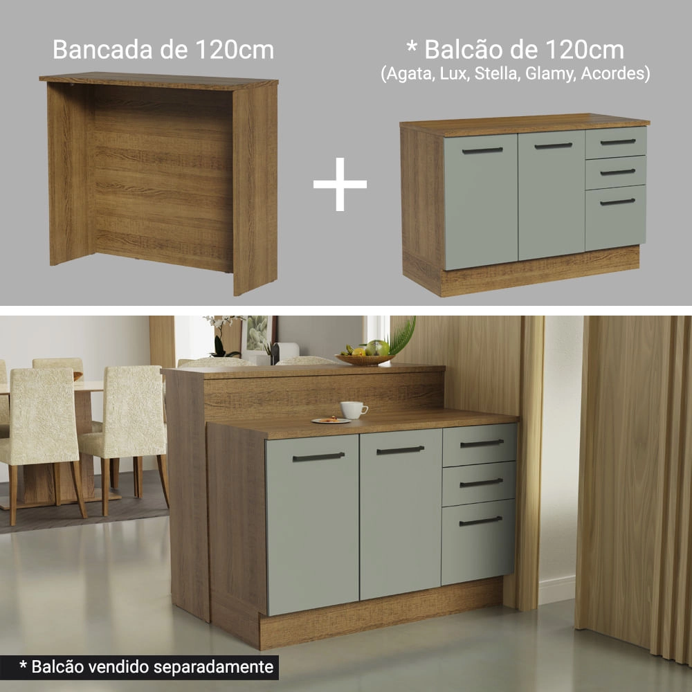 Bancada Ilha para Cozinha 120 cm Rustic Madesa Cor:Rustic