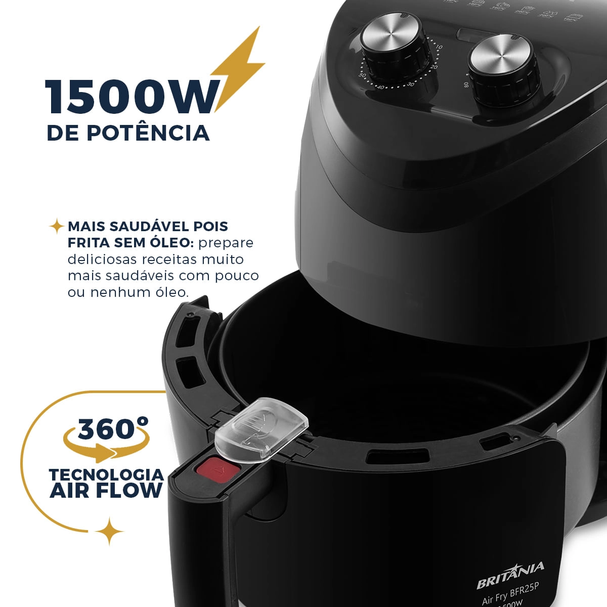 Fritadeira Air Fry Britânia BFR25P Air Flow 3,5L 1500W 220V