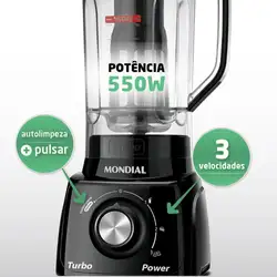 Liquidificador Mondial Turbo Power L-99-FB BI 550W 3 Velocidades Preto 220V