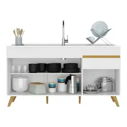 Balcão Cozinha Gabinete Pia 150 cm 3 Portas 1 Gaveta Veneza Multimóveis MP2072 Branco