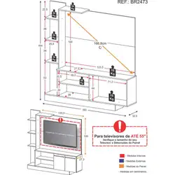 Estante com Painel TV 55" e 2 portas França Multimóveis BR2473 Duna/Preto