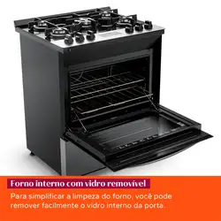 Fogão Brastemp 5 Bocas Cor Inox Com Mesa de Vidro, Turbo Chama e Timer - BFS5XAR BIVOLT