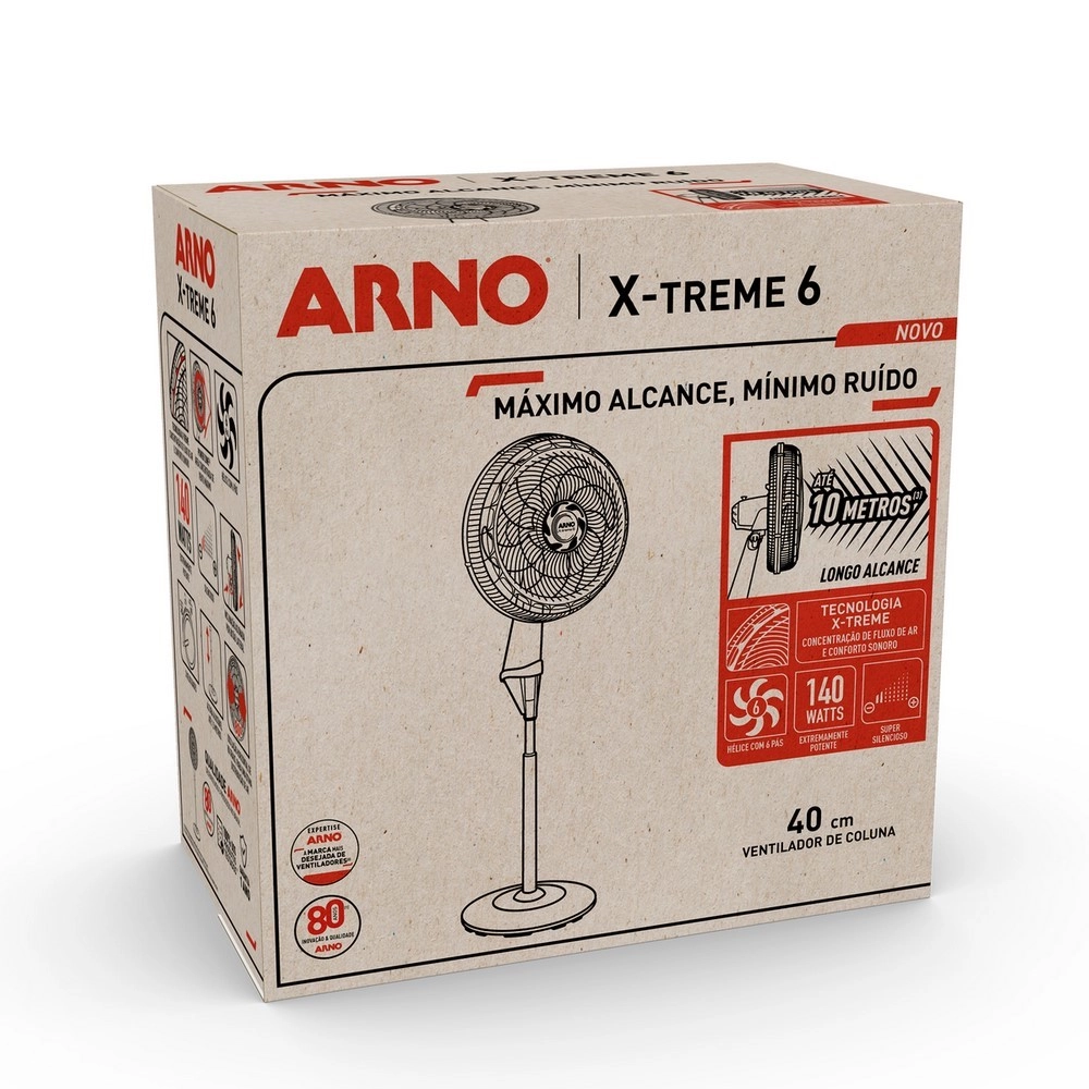 Ventilador de Coluna Arno 40CM X-treme 6 VE6C VE2480B4 6 Pás 140W Preto 220V