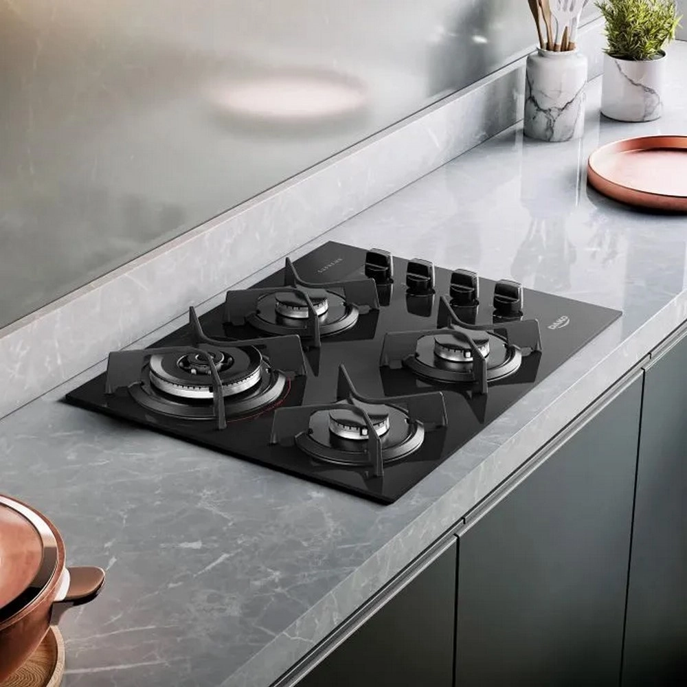 Cooktop 4 Bocas Dako Supreme Com Mesa de Vidro Preto Bivolt