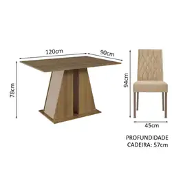 Conjunto Sala de Jantar Mesa Tampo de Madeira 6 Cadeiras Rustic/Crema/Imperial Fabiana Madesa Cor:Rustic/Crema/Imperial