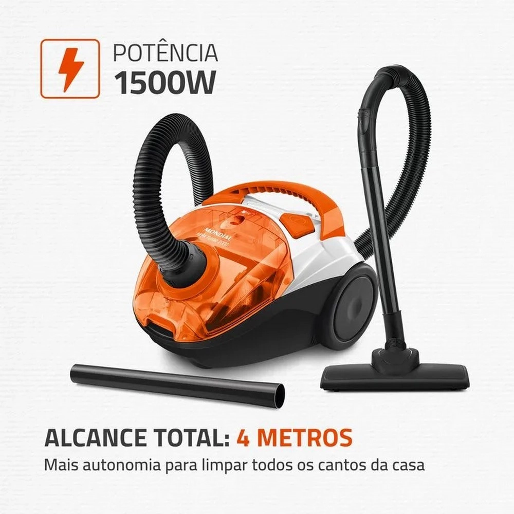 Aspirador de Pó Mondial Turbo 2000 AP-15 Filtro Hepa 1500W Laranja/branco 220V