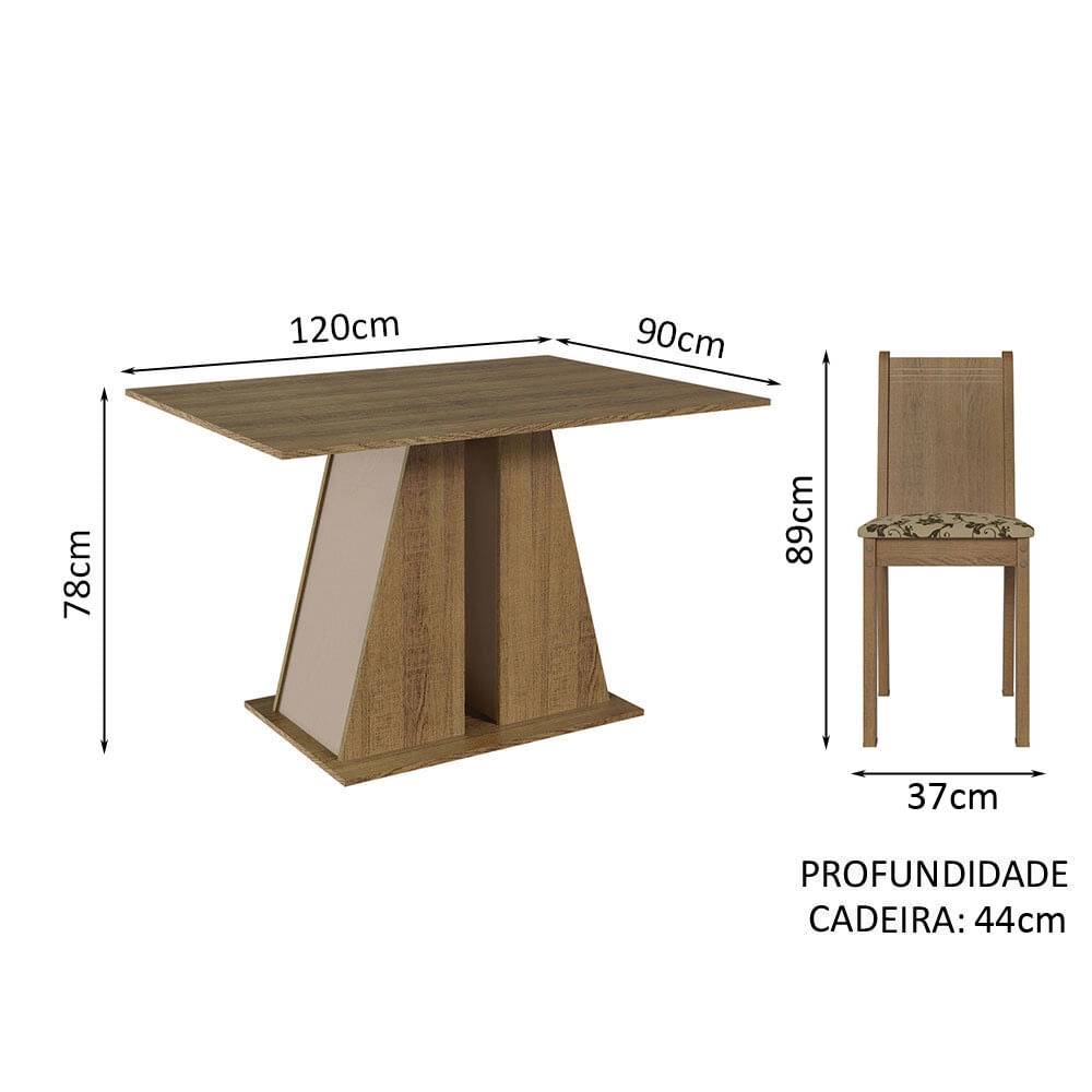 Conjunto Sala de Jantar Mesa Tampo de Madeira 6 Cadeiras Rustic/Crema/Bege Marrom Sharon Madesa Cor:Rustic/Crema/Bege Marrom