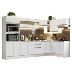 Cozinha Completa 100% MDF Madesa Smart Modulada de Canto Branco Cor:Branco