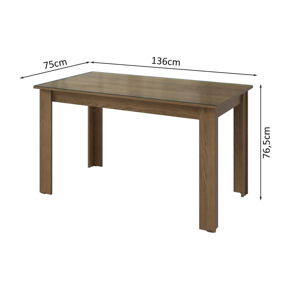 Mesa de Jantar Retangular com Tampo de Vidro Rustic 5231 Madesa Cor:Rustic