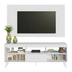 Rack com Painel para TV até 65 Polegadas com Pés Branco Texas Madesa Cor:Branco