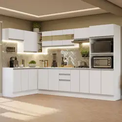 Armário de Cozinha Completa de Canto 100% MDF 447cm Frentes Branco Smart Madesa 02 Cor:Branco