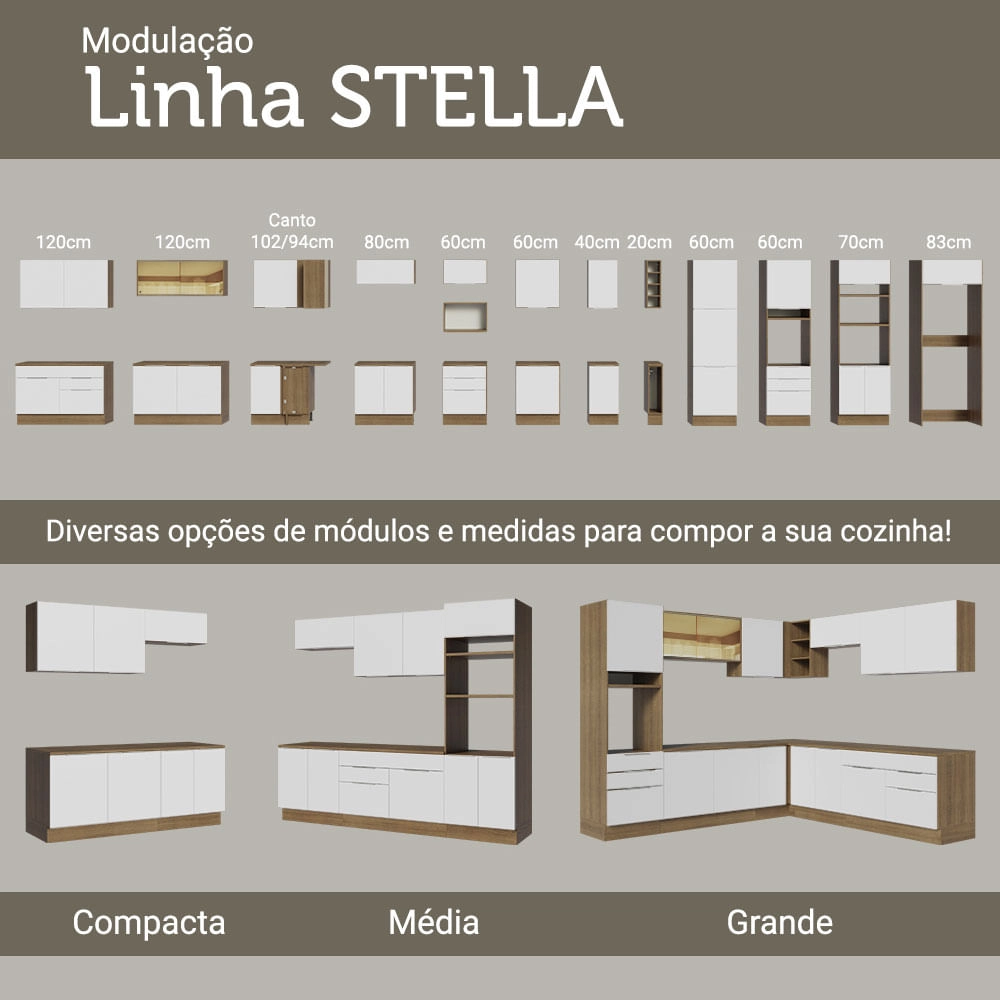 Cozinha Completa Madesa Stella 290001 com Armário e Balcão Rustic/Branco Cor:Rustic/Branco