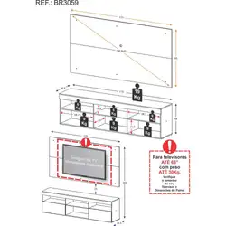 Rack com Painel TV 65" Holanda Multimóveis BR3059 Branco