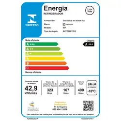 Geladeira Electrolux Frost Free Inverter 490L Efficient com AutoSense Inverse Branco (IB7) 220V