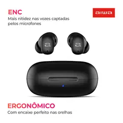 Fone de Ouvido Earbud AIWA AWS-EB-03-B BT IPX5 ANC Modo Ambiente EARBUD AWS-EB-03-B BIVOLT