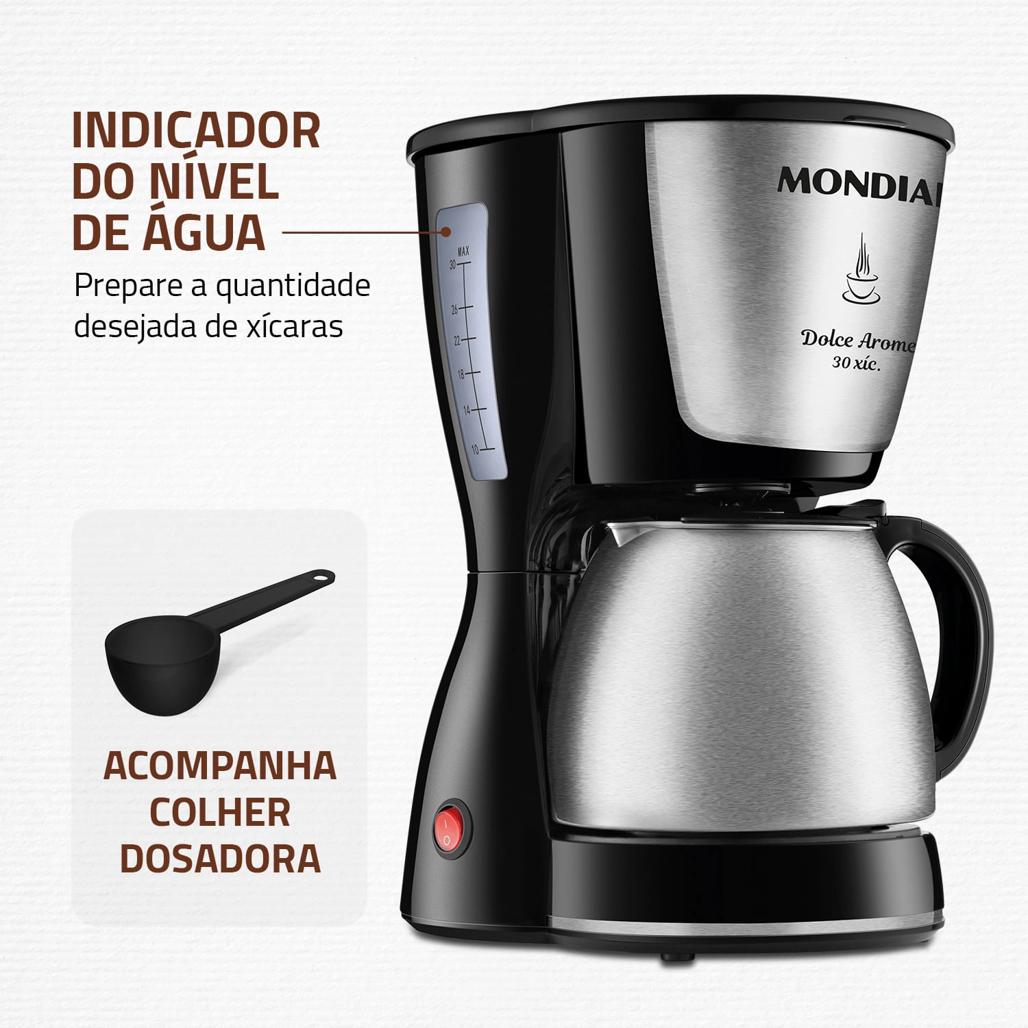 Cafeteira Elétrica Mondial Dolce Arome C-37JI-30X CAFETEIRA-220V-PRETO/INOX