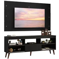 Rack com Painel para TV até 65 Polegadas com Pés Preto Detroit Madesa Cor:Preto