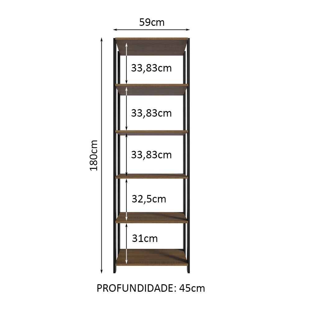 Estante Multiuso para Lavanderia 59cm Rustic/Preto Madesa Cor:Rustic/Preto