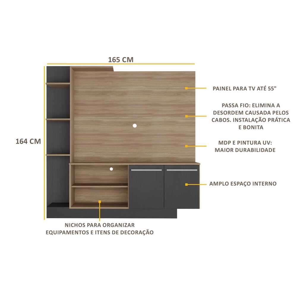 Estante com Painel TV 55" e 2 portas França Multimóveis BR2473 Duna/Preto