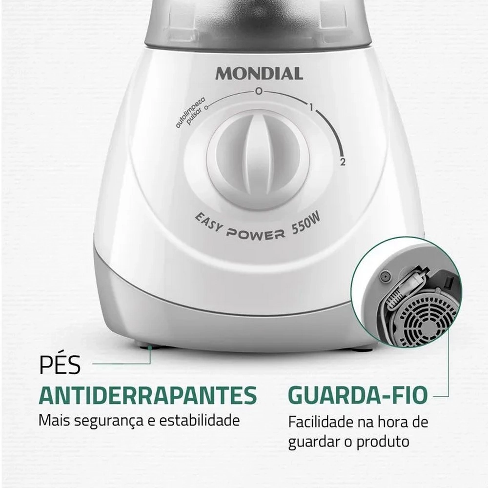 Liquidificador Mondial Easy Power L-550-W BI 550W 2 Velocidades e Pulsar Copo 2.2L Branco 220V