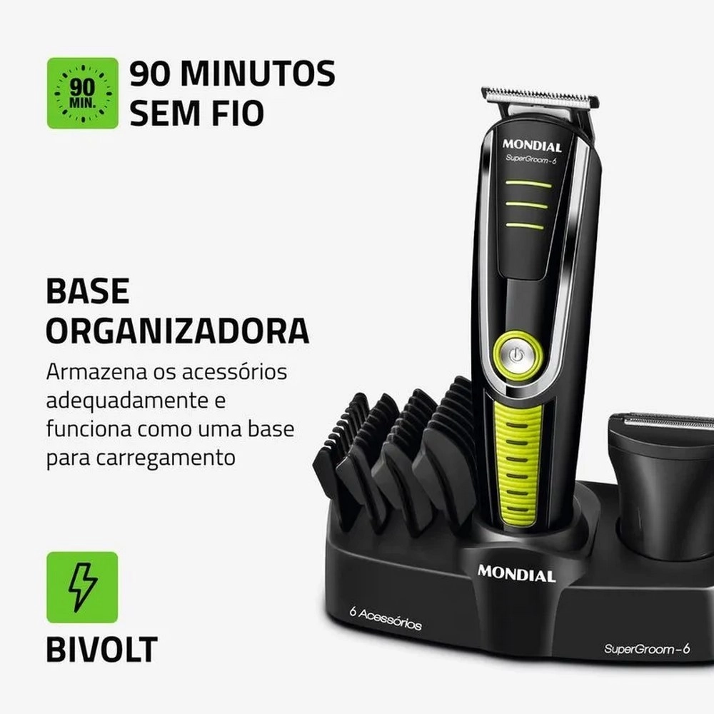 Aparador de Pelos Mondial Super Groom BG-04 Preto/Verde Bivolt