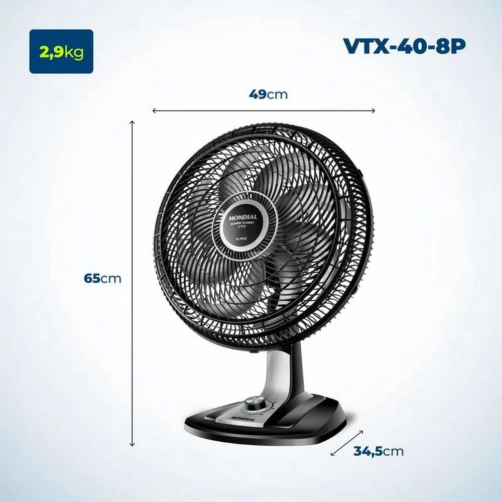 Ventilador de Mesa Mondial 40cm VTX-40-8P Preto/Prata 220v