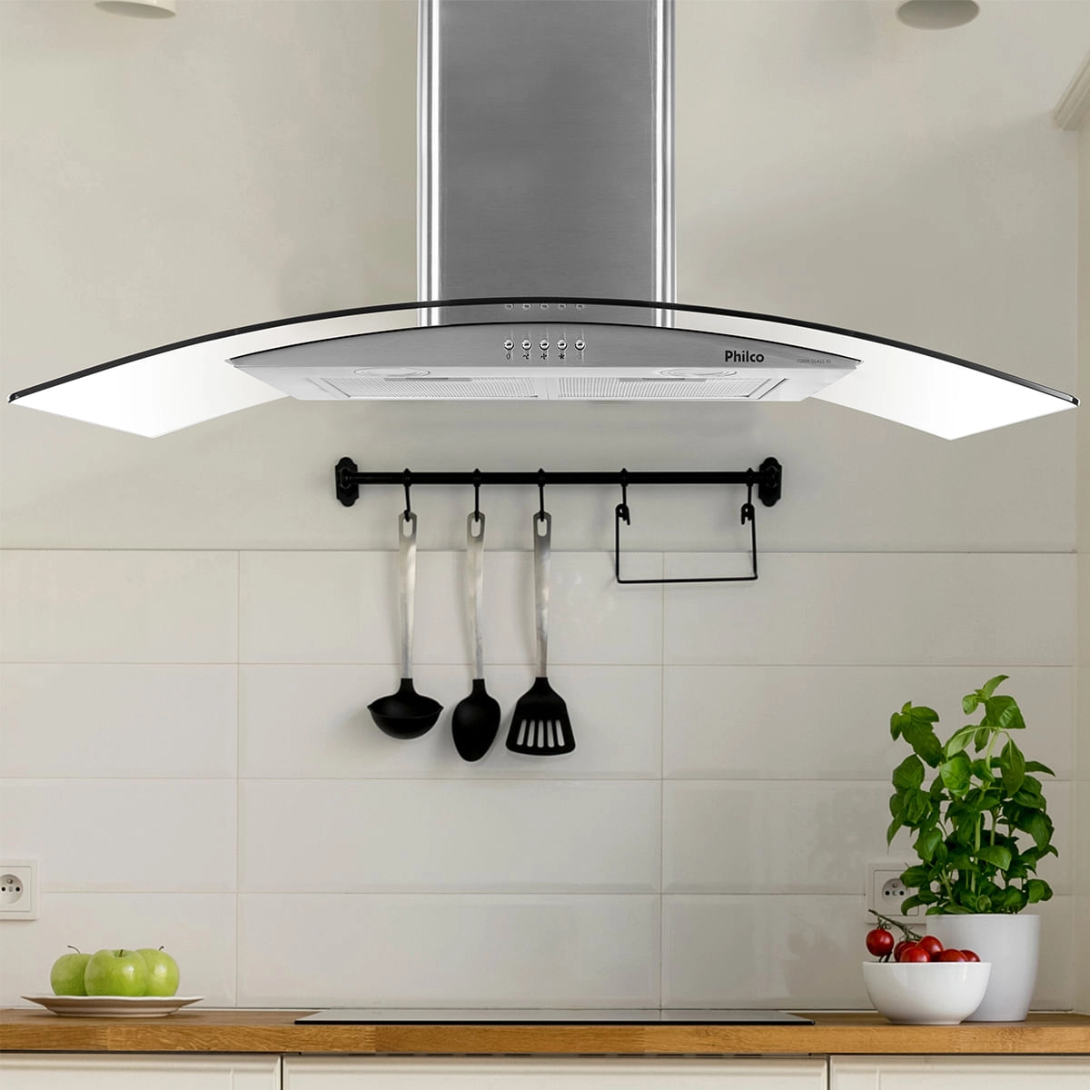 Coifa de Parede Philco PCO90G Curva 90cm Inox Dupla filtragem 220V