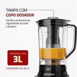 Liquidificador Mondial L-1100-BI 12 Velocidades 1.100W Preto/Inox 220V