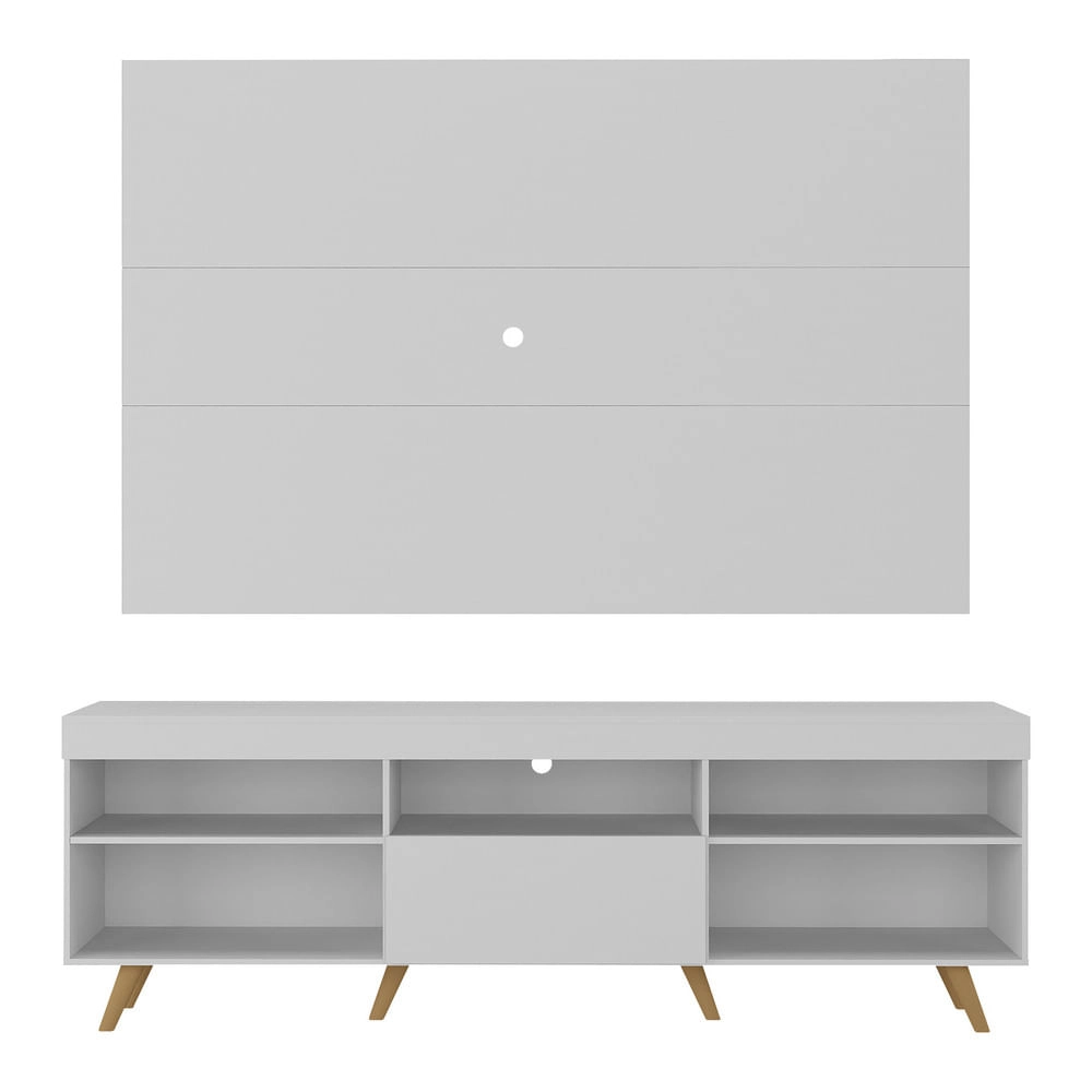 Rack Retrô com Painel e Suporte TV até 65 Polegadas Miami Multimóveis MP1061 Branco/Natural