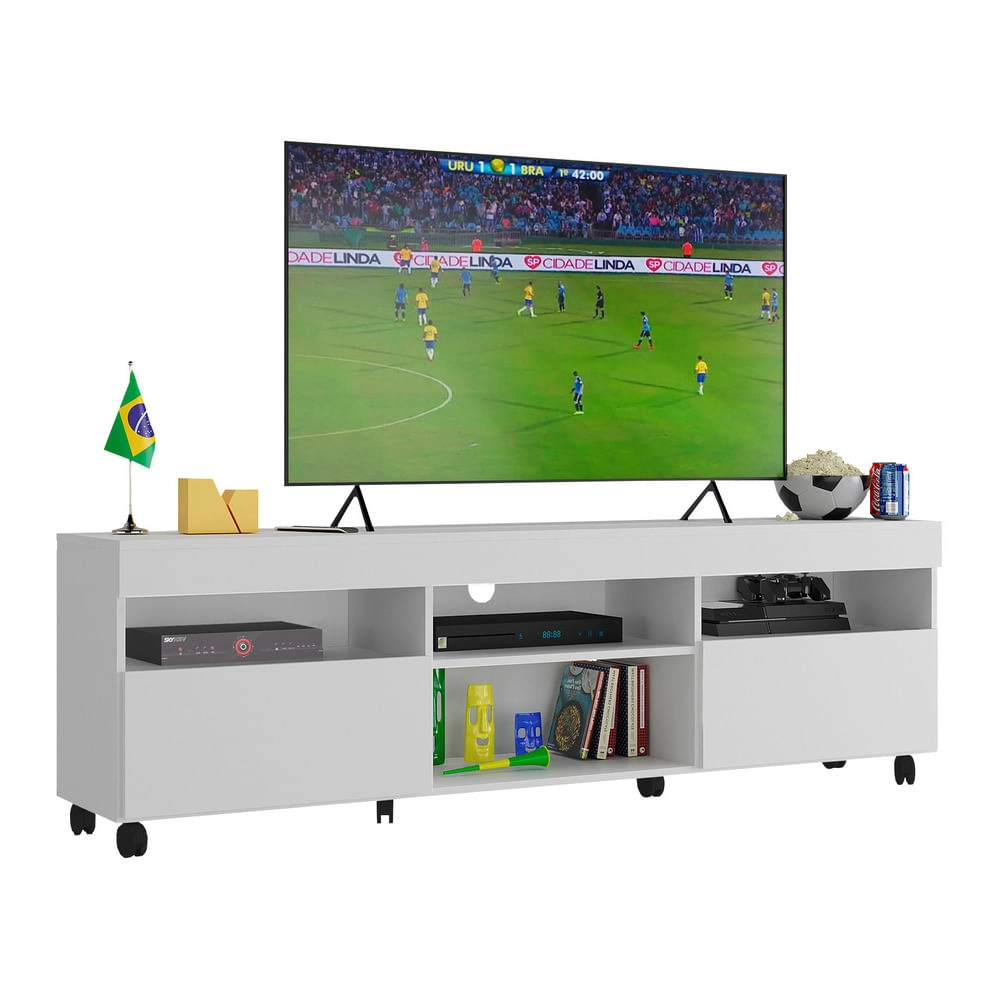 Rack TV 65" com Rodízios e 2 Portas Espanha Multimóveis MP3325 Branco