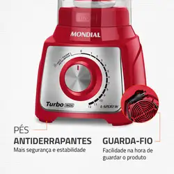 Liquidificador Mondial Turbo Inox L-1200 RI LIQUIDIFICADOR-220V-VERMELHO/INOX