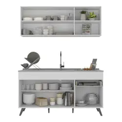 Armário de Cozinha Compacta Veneza Multimóveis MP2142.964 Branco/Preto