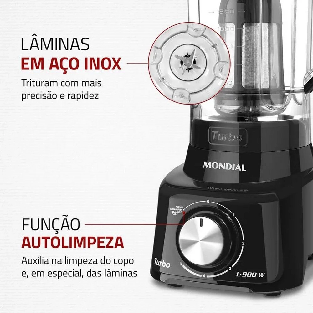 Liquidificador Mondial L-900 FB 5 Velocidades 900W Preto 220V