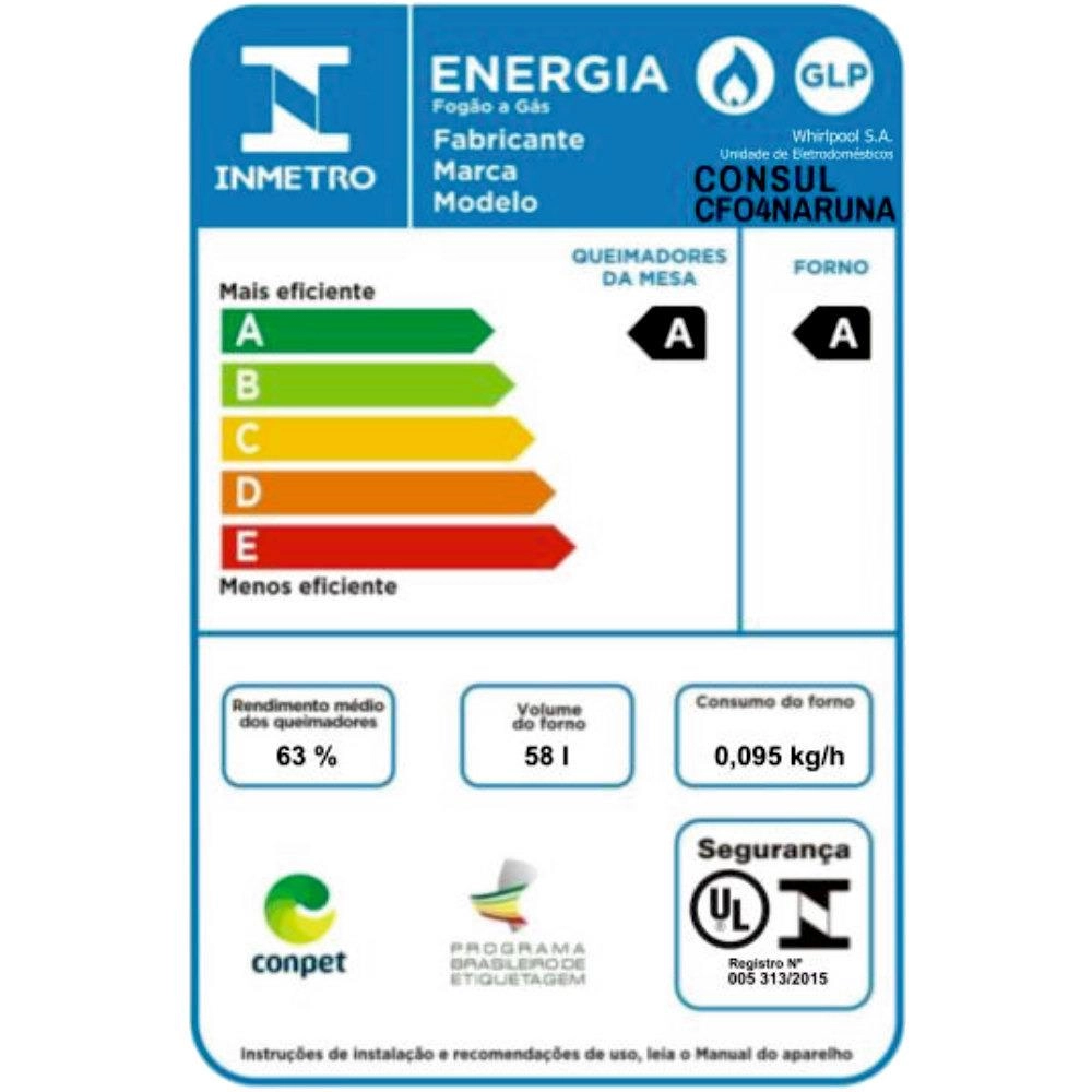 Fogão Consul 4 bocas cor Inox com acendimento automático - CFO4NAR BIVOLT